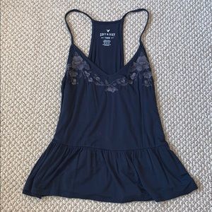 Dark grey tank top with floral pattern